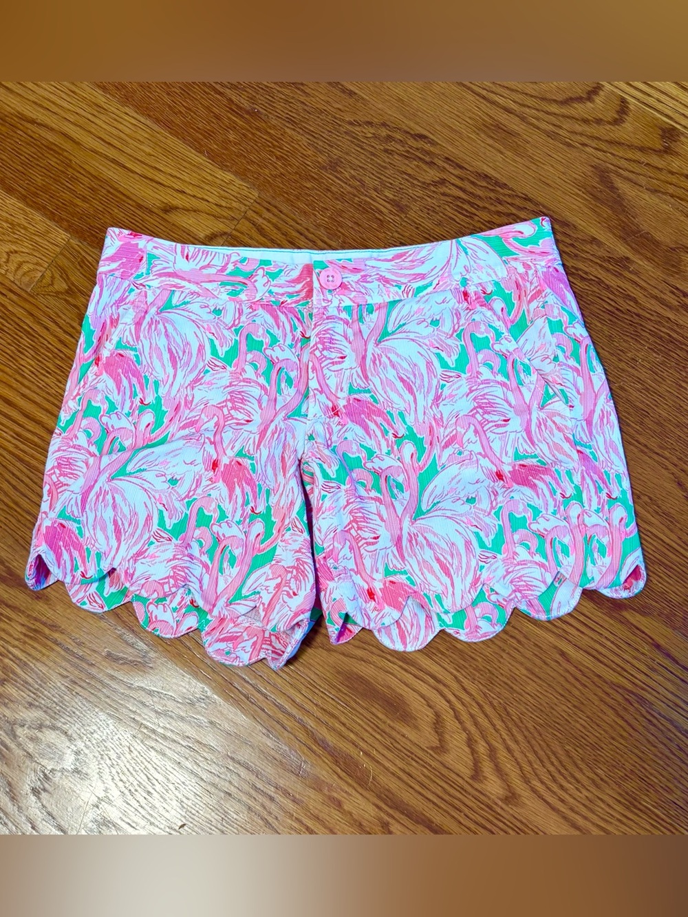 Lilly Pulitzer Buttercup Scalloped Floral Shorts Pink Green Size 000 resortwear
